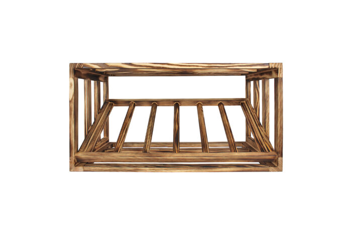 Wine racks in burnt pine wood